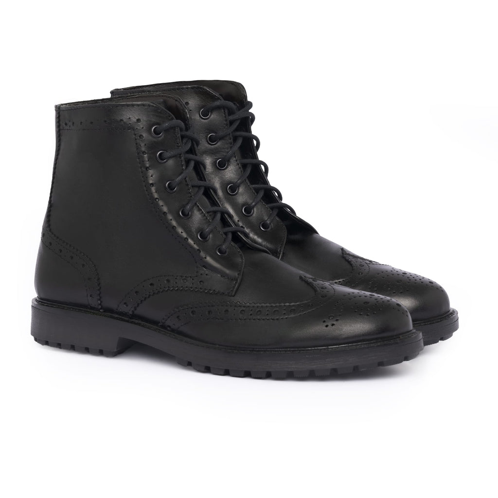 Verzierte Lederstiefeletten - Schwarz