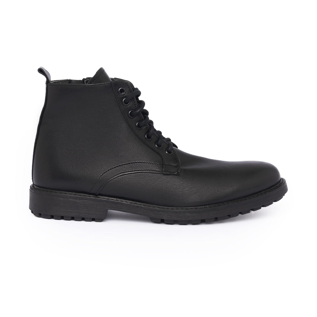 Glattleder-Stiefeletten - Schwarz