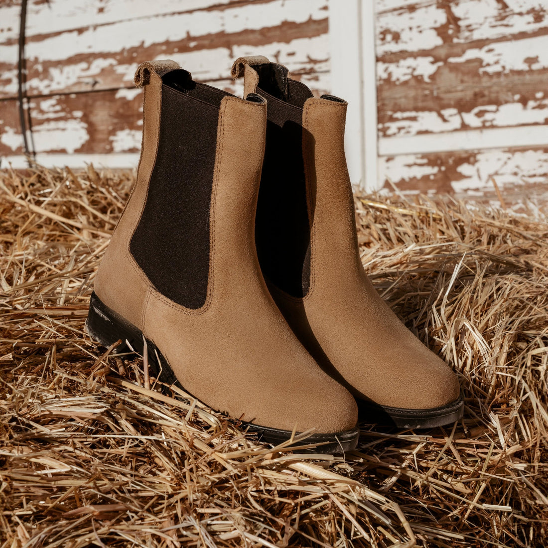 Damen-Beatles-Stiefeletten aus Wildleder – Taupe