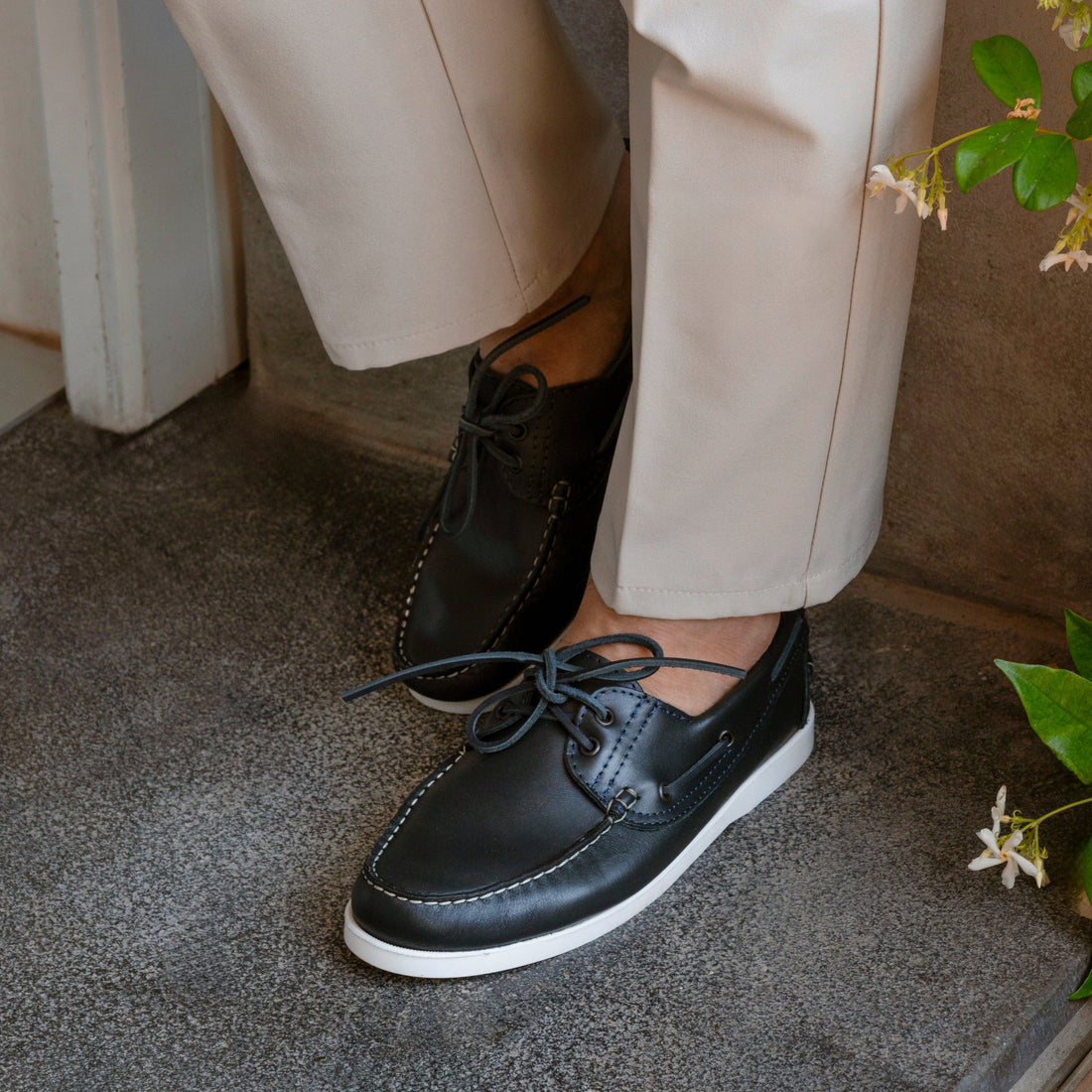 Bootsschuhe Barca 01 mit Schnürsenkeln aus Leder – Blau