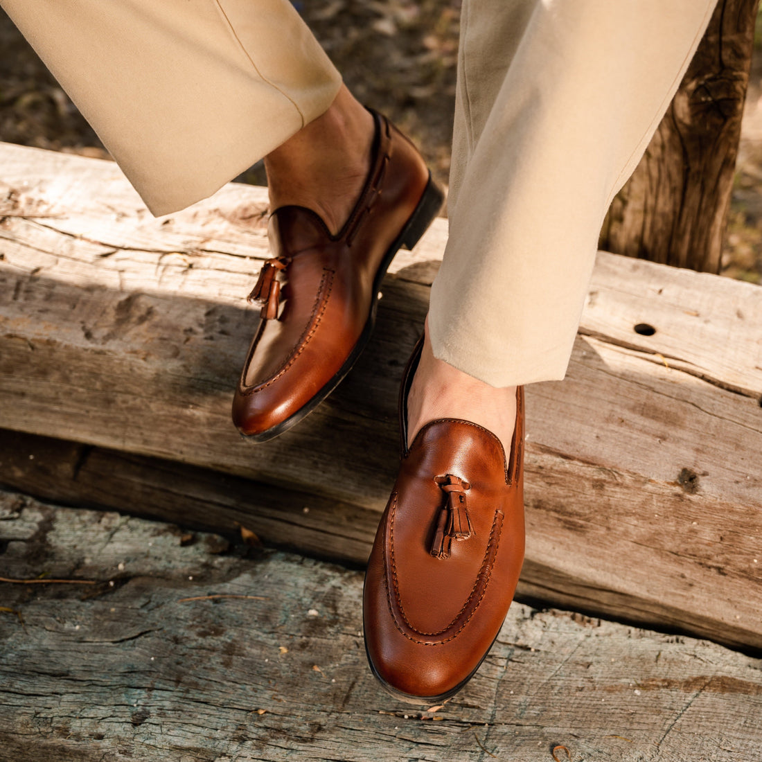 Loafer mit Schleife aus Leder – Cognac
