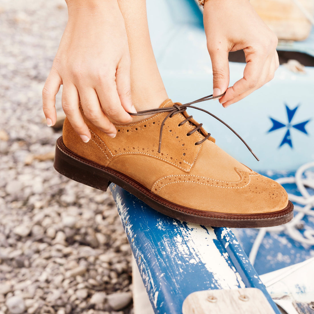 Damen-Derbies aus Wildleder – Cognac