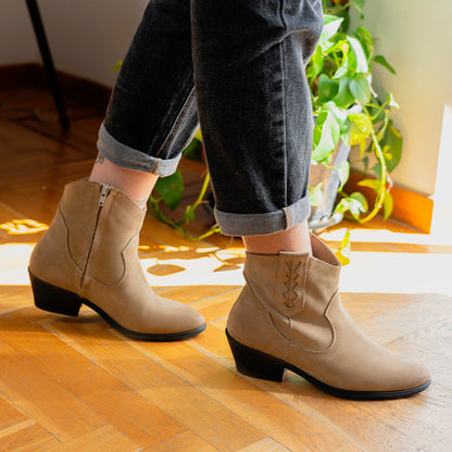Damen-Texaner-Stiefeletten – Taupe
