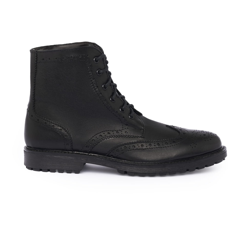Verzierte Lederstiefeletten - Schwarz