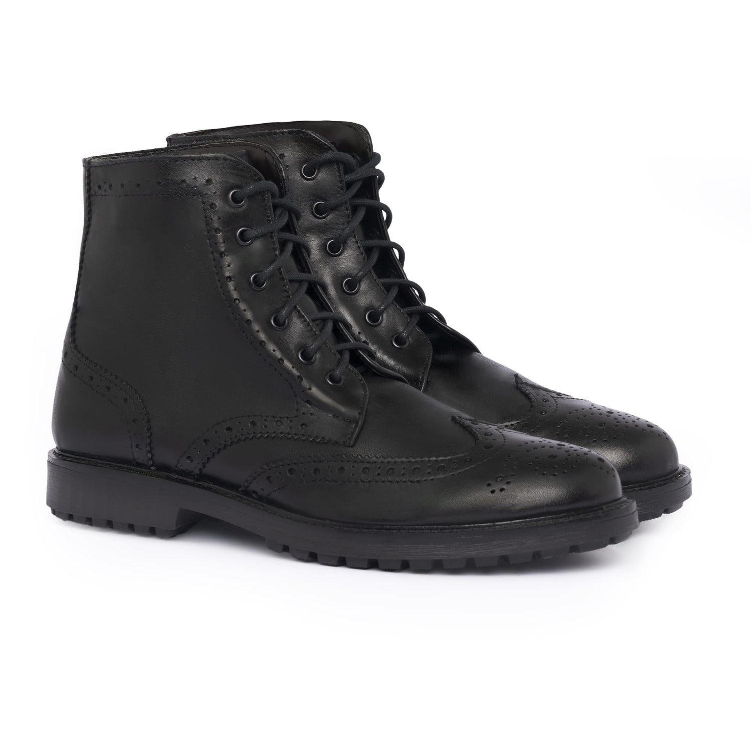 Verzierte Lederstiefeletten – Schwarz