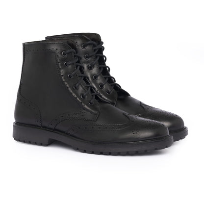 Verzierte Lederstiefeletten – Schwarz