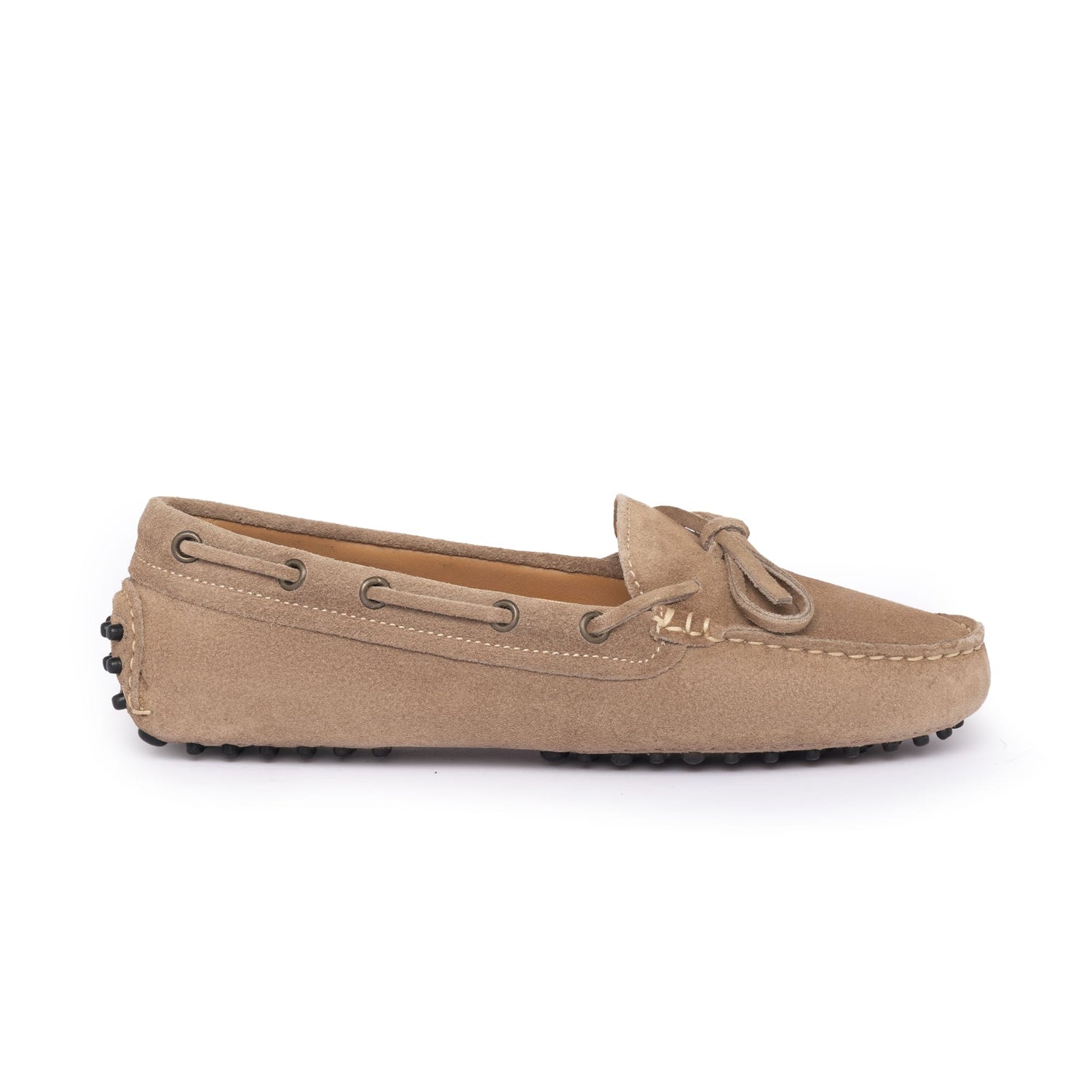 Damen-Mokassins mit Gummisohle aus Wildleder – Taupe