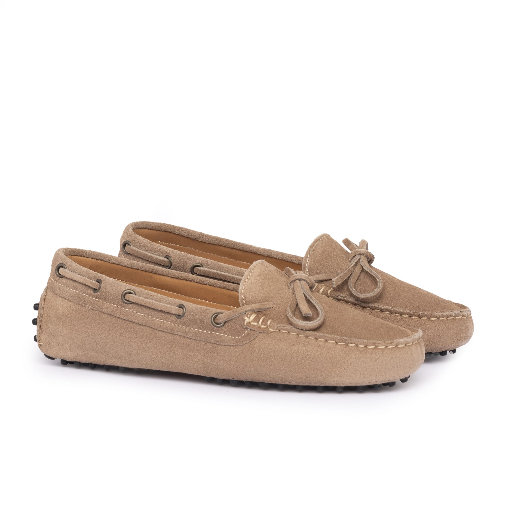 Damen-Mokassins mit Gummisohle aus Wildleder – Taupe