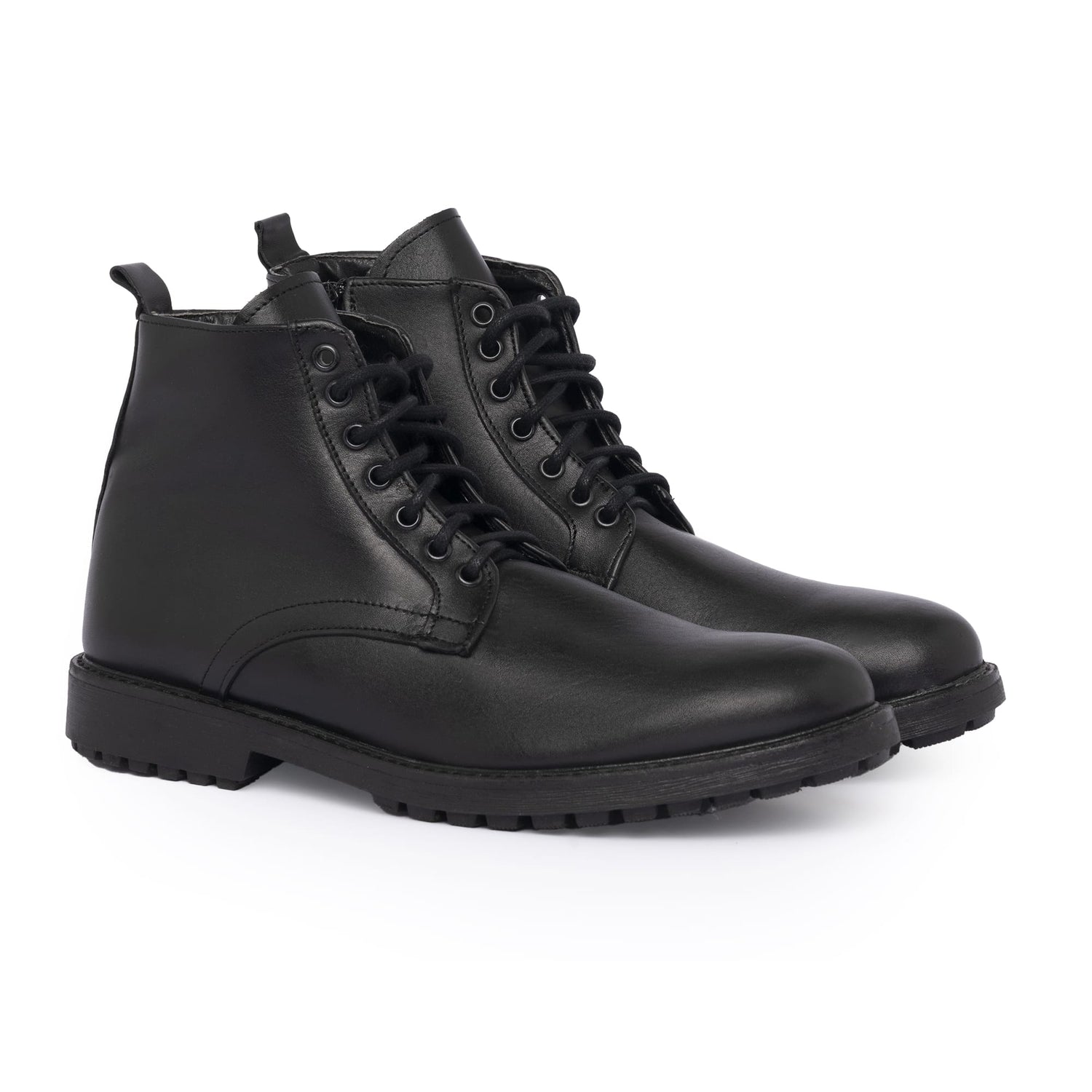 Glatte Lederstiefeletten – Schwarz