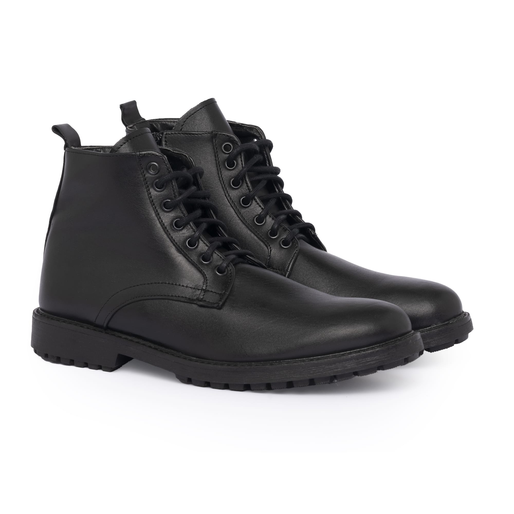 Glatte Lederstiefeletten – Schwarz