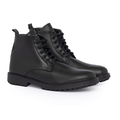 Glattleder-Stiefeletten - Schwarz