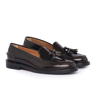 Damen-Leder-Mokassins A104PN mit Schleife – Bordeaux