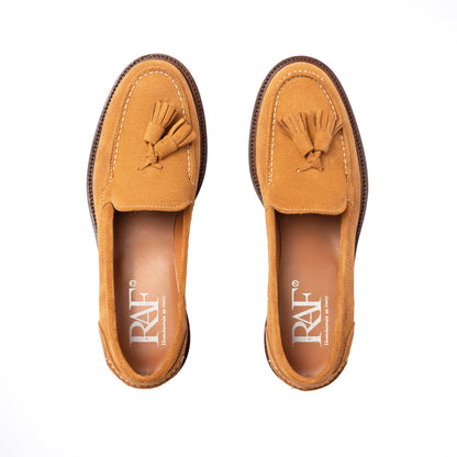 Damen-Mokassins A104PN aus Wildleder mit Schleife – Cognac