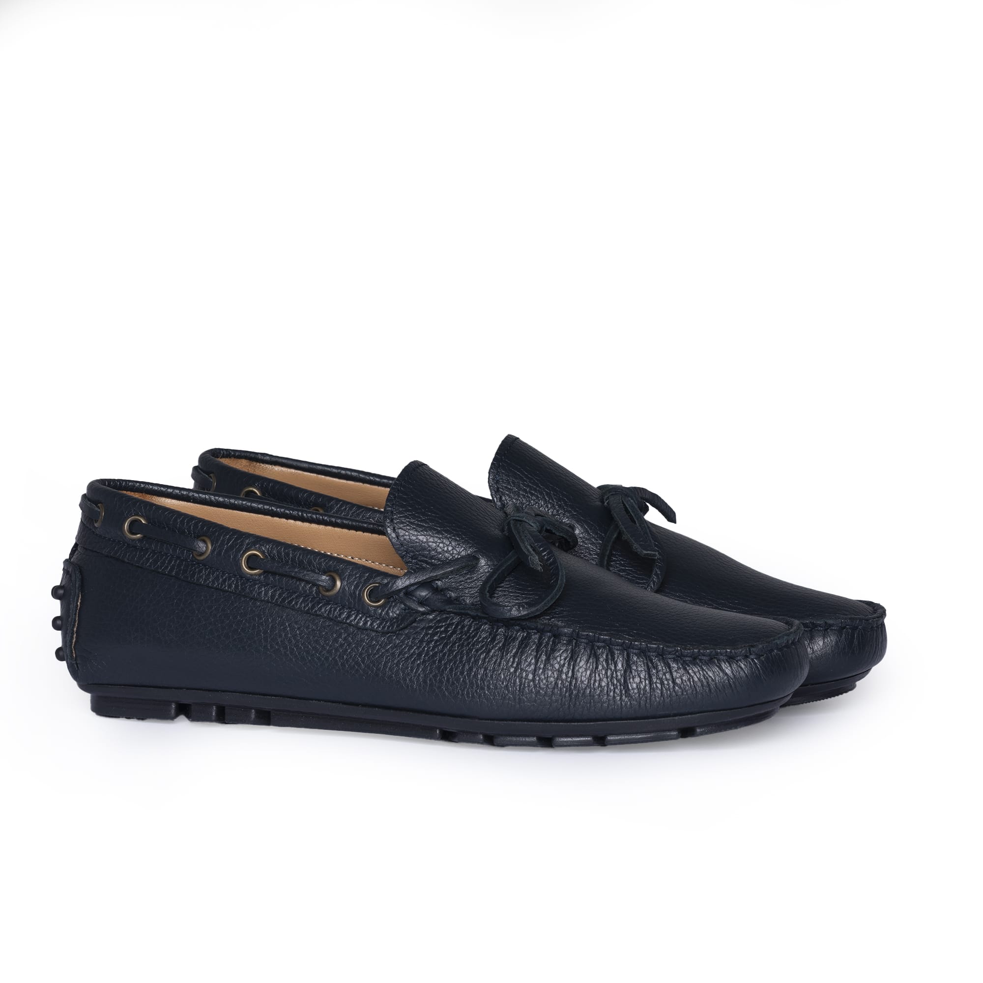 Mokassins mit Gummisohle F.2 aus Leder – Blau