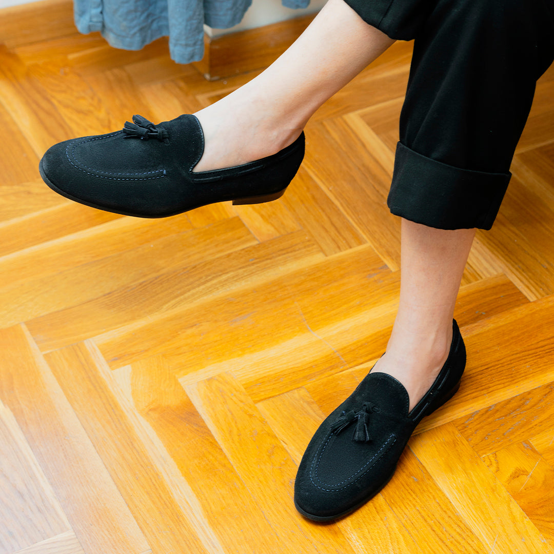 Loafer mit Schleife aus Wildleder – Blau