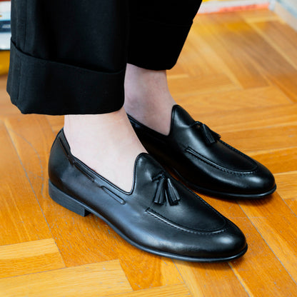 Loafer mit Schleife aus Leder – Schwarz