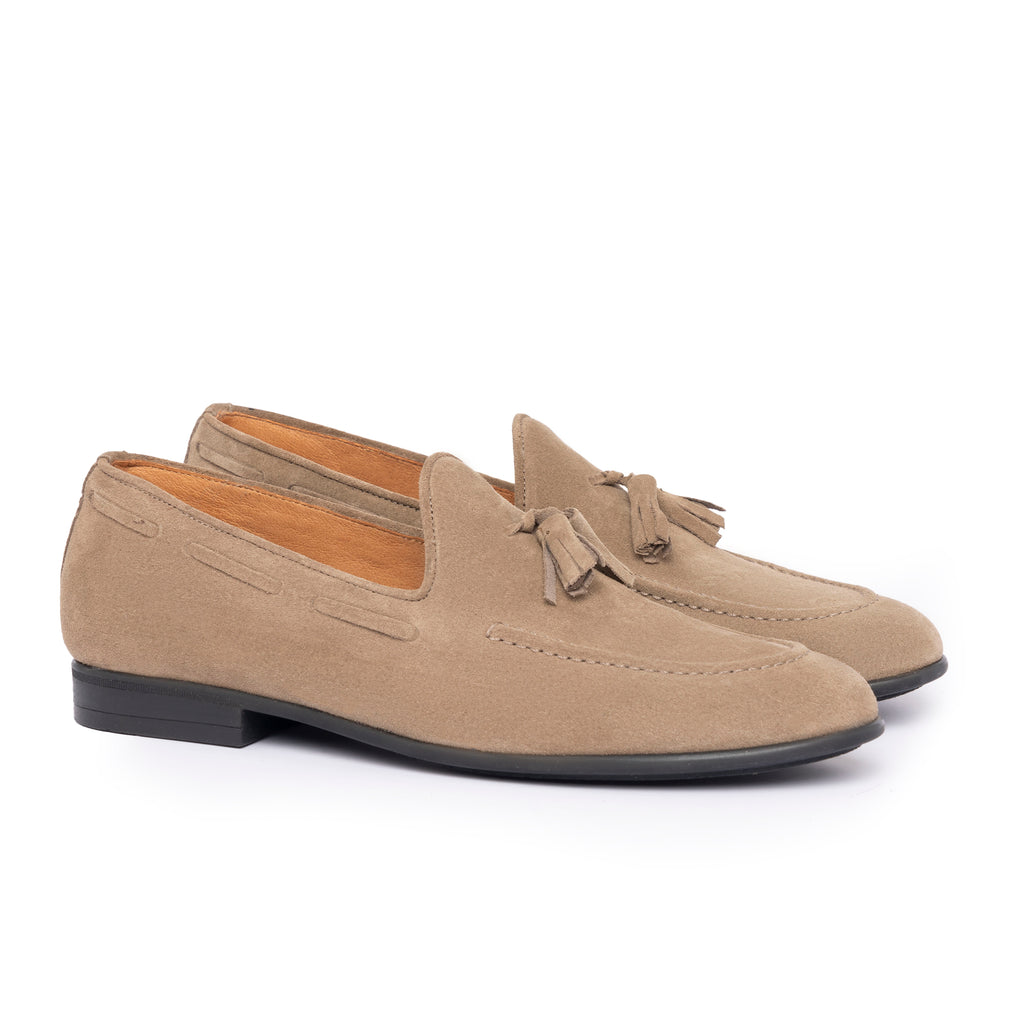 Mokassins mit Schleife aus Wildleder - Taupe