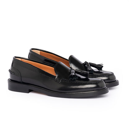Damen-Leder-Mokassins A104PN mit Schleife – Schwarz