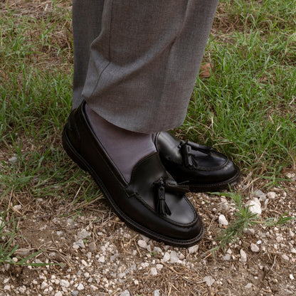 Damen-Leder-Mokassins A104PN mit Schleife – Schwarz