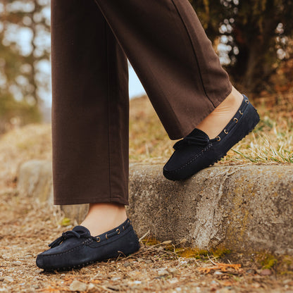Damen-Mokassins mit Gummisohle aus Wildleder – Blau