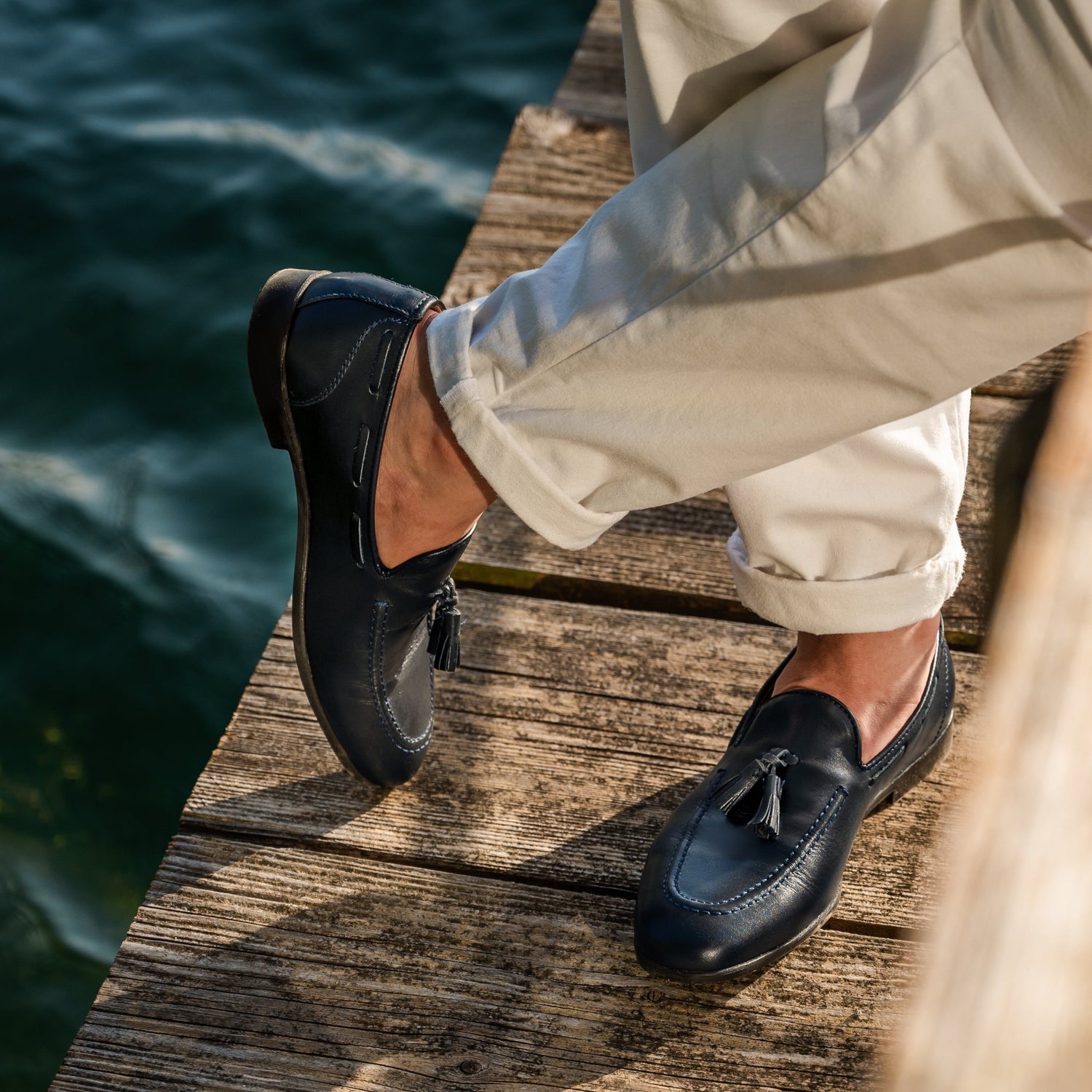Loafer mit Schleife aus Leder – Blau