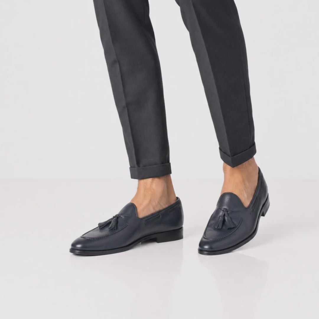 Loafer mit Schleife aus Leder – Blau